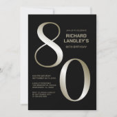 Modern Black Gold 80. Geburtstagsparty Einladung (Vorderseite)