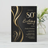 Modern Black Gold 80. Geburtstagsparty Einladung (Stehend Vorderseite)