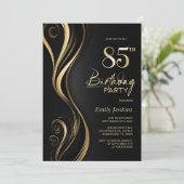 Modern Black Gold 85. Geburtstagsparty Einladung (Stehend Vorderseite)