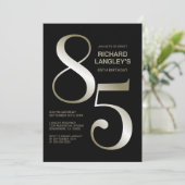 Modern Black Gold 85. Geburtstagsparty Einladung (Stehend Vorderseite)