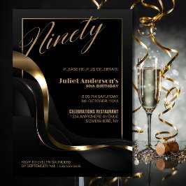 Modern Black Gold 90. Geburtstagsparty Einladung