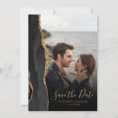 Modern Black Gold Agate Foto Save the Date Karte (Vorderseite)