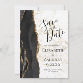 Modern Black Gold Agate Marble Save the Date (Vorderseite)