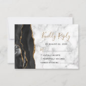 Modern Black Gold Agate Marble Wedding RSVP Karte (Vorderseite)