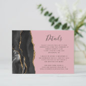 Modern Black Gold Agate Rosa Hochzeitsdetails Begleitkarte (Stehend Vorderseite)