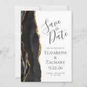 Modern Black Gold Agate Save the Date (Vorderseite)