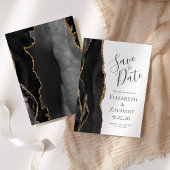 Modern Black Gold Agate Save the Date