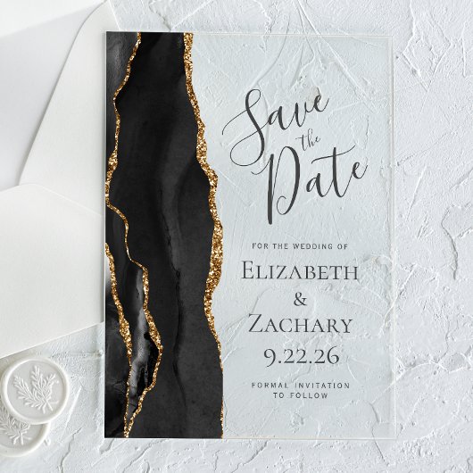 Modern Black Gold Agate Save the Date Acryleinladungen