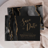 Modern Black Gold Agate Save the Date Card Einladung
