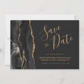 Modern Black Gold Agate Save the Date Card Einladung (Vorderseite)