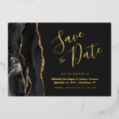 Modern Black Gold Agate Save the Date Folieneinladung (Vorderseite)