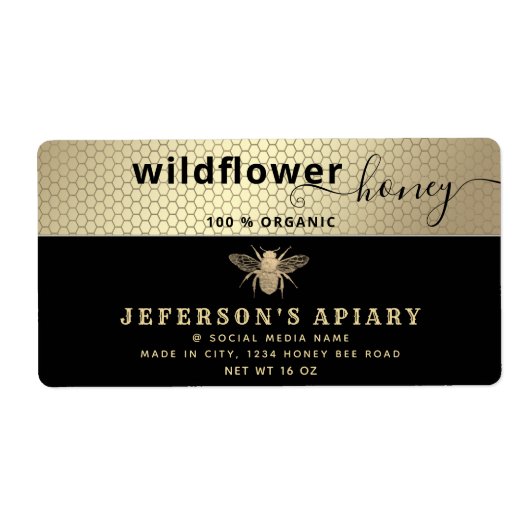 Modern Black Gold Biene Drehbuch Honey Jar (Vorne)