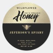 Modern Black Gold Biene Drehbuch Honey Jar Runder Aufkleber (Vorderseite)