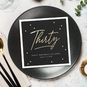 Modern Black Gold Calligraphie 30. Geburtstag Serviette