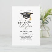 Modern Black & Gold Calligraphy Graduation Party  Einladung (Stehend Vorderseite)