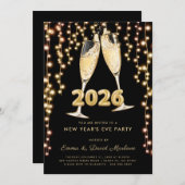 Modern Black Gold Champagne 2026 New Years Eve Einladung (Vorne/Hinten)