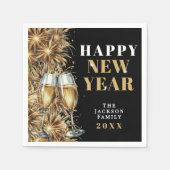 Modern Black Gold Champagne New Year's Eve Party Serviette (Vorderseite)