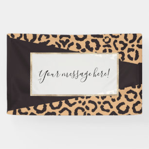 Modern Black Gold Cheetah Leopard Animal Print Banner