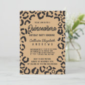 Modern Black Gold Cheetah Leopard Quinceañera Einladung (Stehend Vorderseite)