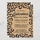 Modern Black Gold Cheetah Leopard Quinceañera Einladung (Vorne/Hinten)