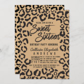 Modern Black Gold Cheetah Leopard Sweet 16 Einladung (Vorne/Hinten)