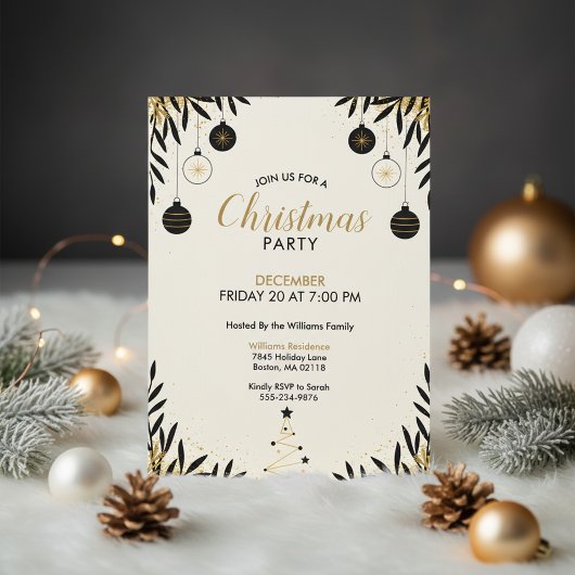 Modern Black Gold Christmas Party Invitation Einladung