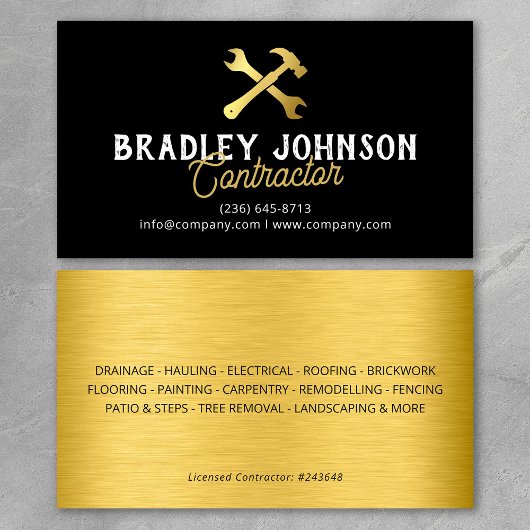 Modern Black Gold Construction Building Visitenkarte