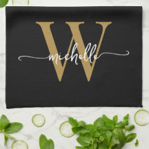 Modern Black Gold Custom Monogram Name Script