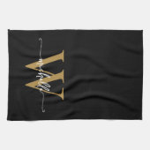 Modern Black Gold Custom Monogram Name Script Geschirrtuch (Horizontal)
