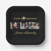 Modern Black & Gold Custom Photos 70th Birthday Pappteller (Vorderseite)