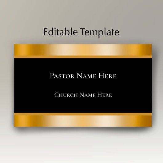 Modern Black & Gold Custom Text Church Pastor  Visitenkarte