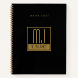 Modern Black Gold Erstmaliges Monogram Rezept Cook Notizblock