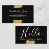 Modern Black Gold Feminine Giro Script Brush Visitenkarte (Vorne/Hinten)