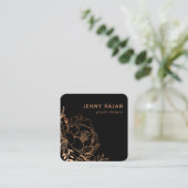 Modern Black Gold Floral Line Art Graphic Design Quadratische Visitenkarte (Stehend Vorderseite)