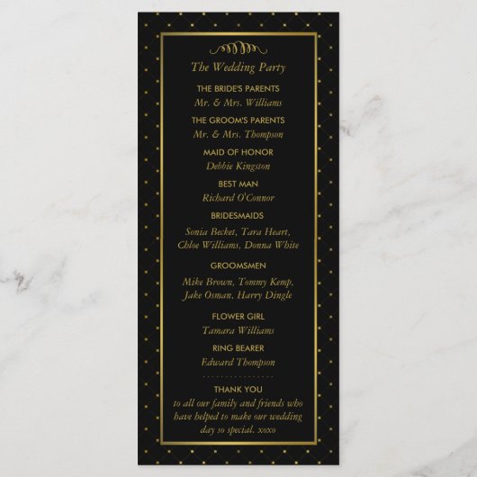 Modern Black & Gold Foil Effect Wedding Program Programm (Rückseite)