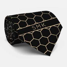 Modern Black Gold Foil Geometric Monogram Krawatte