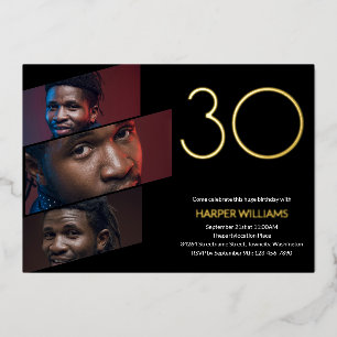 Modern Black Gold Foto 30. Geburtstag Folieneinladung