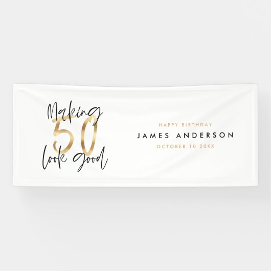 Modern Black Gold Geburtstag einfache, elegante Dr Banner (Horizontal)