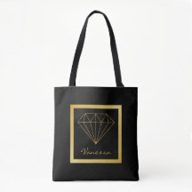 Modern Black Gold Geometric Diamond