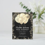 Modern Black Gold Glam Glitzer Balloon Geburtstag Postkarte (Stehend Vorderseite)