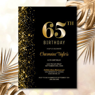 Modern Black Gold Glitzer 65. Geburtstagsparty Einladung