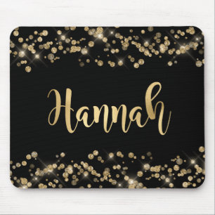 Modern Black Gold Glitzer Confetti Monogram Mousepad
