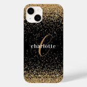Modern Black Gold Glitzer Monogram Name Party Case-Mate iPhone Hülle (Rückseite)