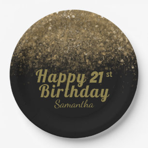 Modern Black & Gold Glitzer Sparkone Geburtstag Pappteller