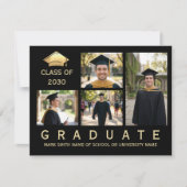Modern Black & Gold Graduation Photo Invitation Einladung (Vorderseite)