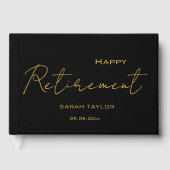 Modern Black & Gold Happy Retirement Personalized  Gästebuch (Vorderseite)