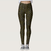 Modern Black Gold Hexagon Beehive Abstraktes Muste Leggings (Vorderseite)