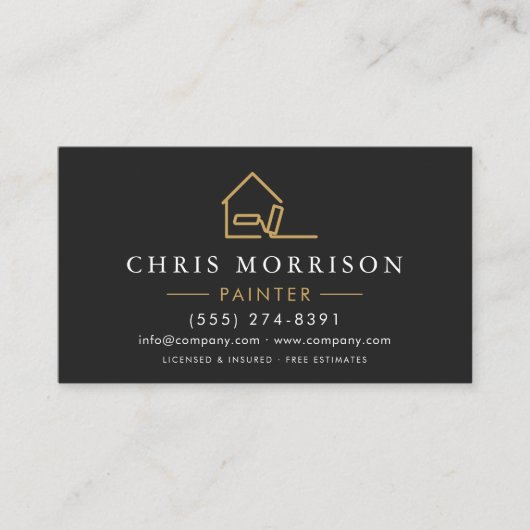 Modern Black Gold House Painter QR Code Visitenkarte (Vorderseite)