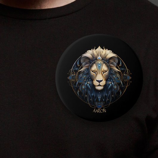 Modern Black Gold Lion Zodiac Sign Astrologie Leo Button