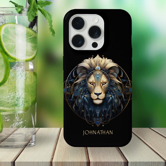 Modern Black Gold Lion Zodiac Sun Namensschild Leo iPhone Hülle